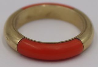 JEWELRY. 14kt Gold and Coral Band Ring.