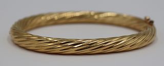 JEWELRY. Cellini 18kt Gold Hinged Bracelet.