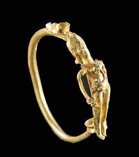 Greek Hellenistic Gold Hoop Earring w/ Eros & Granules