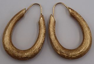 JEWELRY. Pair of 14kt Brushed Gold Hoop Earrings.