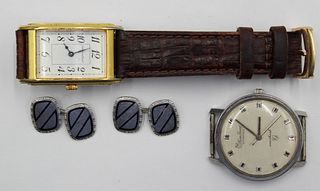 JEWELRY. Men's Gold Cufflinks and Watch Grouping.