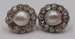 JEWELRY. Antique/Vintage Pearl & Diamond Earrings.