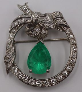 JEWELRY. 14kt Gold, Diamond and Emerald Brooch or