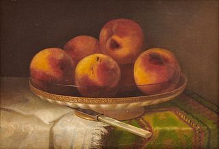 MORSTON CONSTANTINE REAM, (American, 1840-1898), Sill Life with Peaches, oil on canvas, 10 x 14 in., frame: 21 1/2 x 25 1/2 in.