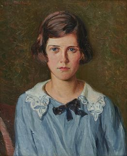 LILLA CABOT PERRY, (American, 1848-1933), Portrait of a Young Woman, oil on canvas, 22 x 18 in., frame: 29 x 25 in.