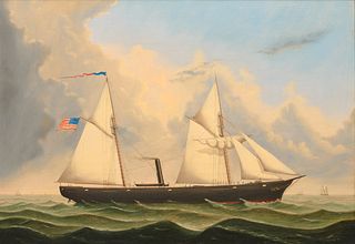 M. J. HUBBARD, (American, 19th century), U.S. Gunboat "Kanawha", 1863, oil on canvas, 21 x 30 in., frame: 26 x 35 in.