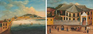 CHINA TRADE , (19th century), Pair of Macao Views, oil on canvas, each: 17 3/4 x 23 1/2 in., frame: 19 1/4 x 25 in.