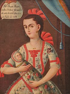 CUZCO SCHOOL, (18th/19th century), Mother and Child, oil on canvas laid on board, 32 x 24 in., frame: 40 x 31 in.