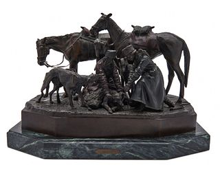NIKOLAI LIEBERICH, (Russian, 1828-1883), The Wolf Hunt, bronze, height including base: 12 1/2 in.