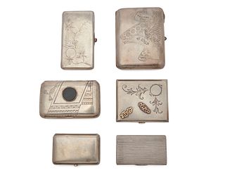 Collection of Six Russian Silver Cigarette Boxes