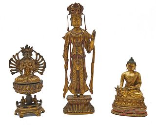 Three Chinese Gilt Bronze Figures