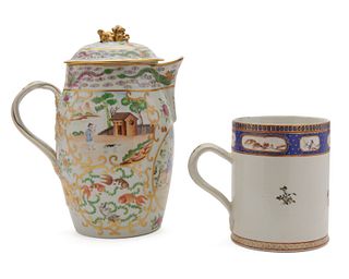 Chinese Famille Rose Covered Cider Jug and a Chinese Export Cann