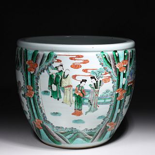 Antique Late Qing Dynasty Famille Verte Enameled Porcelain Jaridniere