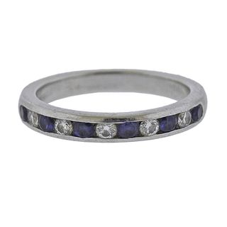 Tiffany & Co Platinum Diamond Sapphire Wedding Band Ring