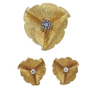 Preferred Parts Gold Diamond Earrings Brooch Set