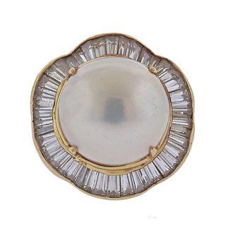 14k Gold Mabe Pearl Diamond Cocktail Ring