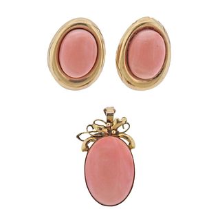 14k Gold Coral Earrings Pendant Set