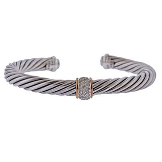David Yurman 18k Gold Silver Diamond Cable Bracelet