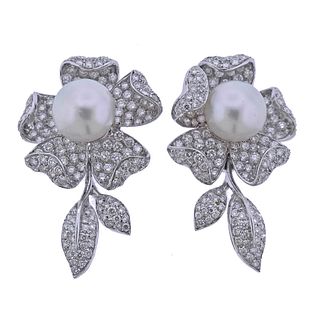 Yanes Gold 7.00ctw Diamond South Sea Pearl Earrings