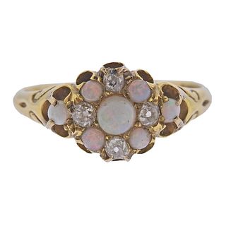Antique 14k Gold Diamond Opal Ring