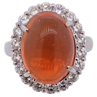 Fire Opal Diamond Platinum Ring