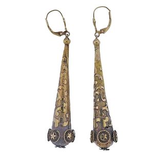 Antique Victorian 14k Gold Long Drop Earrings