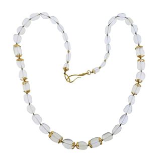 18k Gold Moonstone Long Necklace