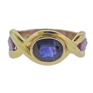 18k Gold Sapphire Ruby Ring