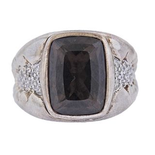 Scott Kay Silver Diamond Smokey Quartz Ring