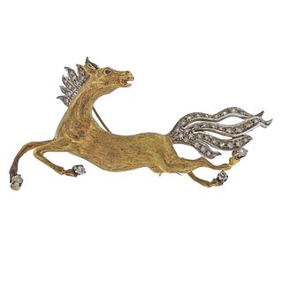 18k Gold Diamond Ruby Horse Brooch Pin