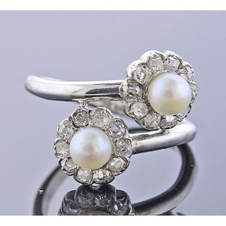 Antique 18k Gold Diamond Pearl Bypass Ring