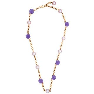 Mimi Milano Gold Lavender Jade Pearl Drop Necklace