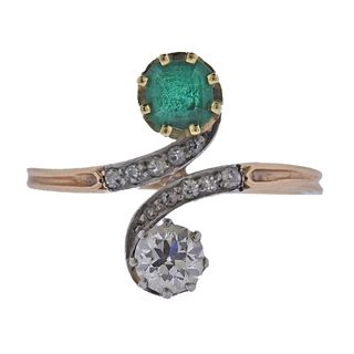 Antique 14k Gold Diamond Emerald RIng