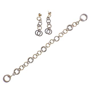 Tiffany & Co 18k Gold Silver Circle Bracelet Earrings Set