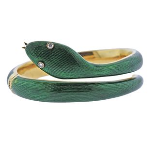 Van Cleef & Arpels 18k Gold Enamel Diamond Snake Bracelet