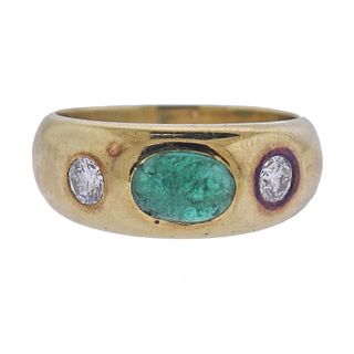 Antique 14k Gold Emerald Diamond Gypsy Ring