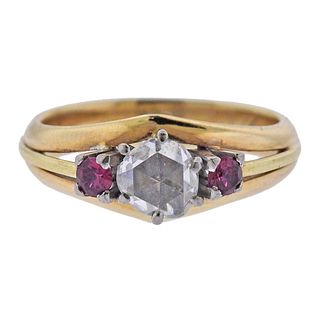 Antique 14k Gold Diamond Ruby Engagement Ring
