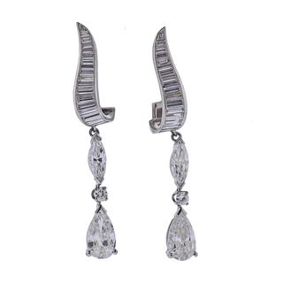 Mid Century Platinum Diamond Drop Earrings