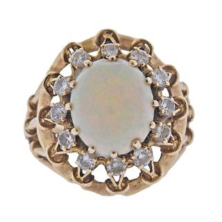 1960s 14k Gold Opal Diamond Ring