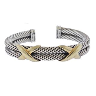 David Yurman 14k Gold Silver X Cable Bracelet