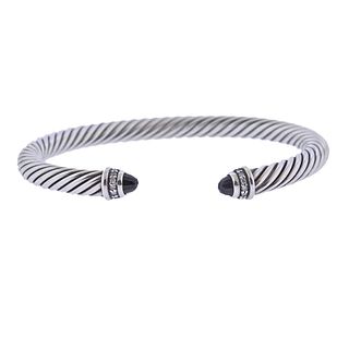 David Yurman Silver Diamond Onyx Cable Bracelet