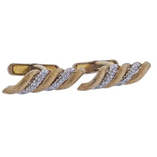 1960s 14k Gold Diamond Twisted Cufflinks