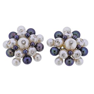 Trianon 18k Gold Diamond Pearl Cluster Earrings