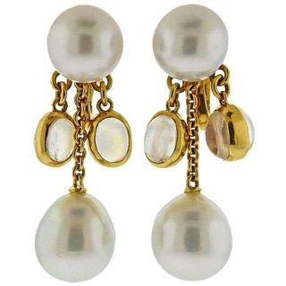 Assael Prince Dimitri South Sea Pearl Moonstone Gold Drop Earrings