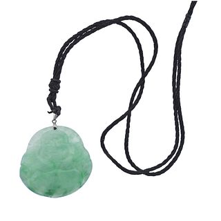 18k Gold Carved Jade Pendant Cord Necklace