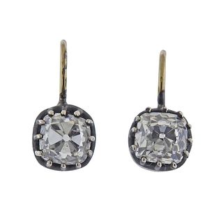 Antique 2.00ctw Old Mine Diamond Silver Gold Earrings