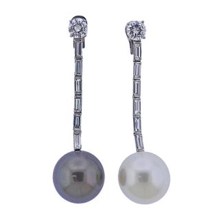 18k Gold South Sea Pearl Diamond Drop Earrings