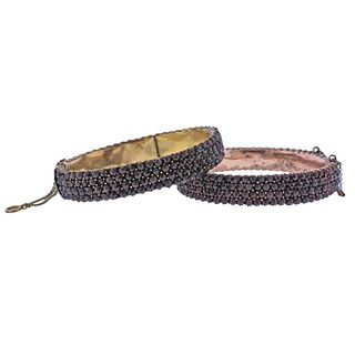 Antique Bohemian Garnet Bangle Bracelet Set of 2