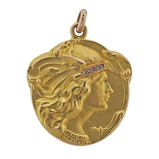 Art Nouveau 18k Gold Diamond Pendant