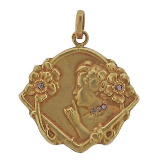 Art Nouveau 18k Gold Diamond Pendant